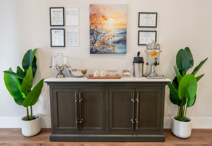 Welcome Refreshment Station with Infused Water for Seniors at Assisted Living Facility Welcome Refreshment Station with Infused Water for Seniors at Assisted Living Facility